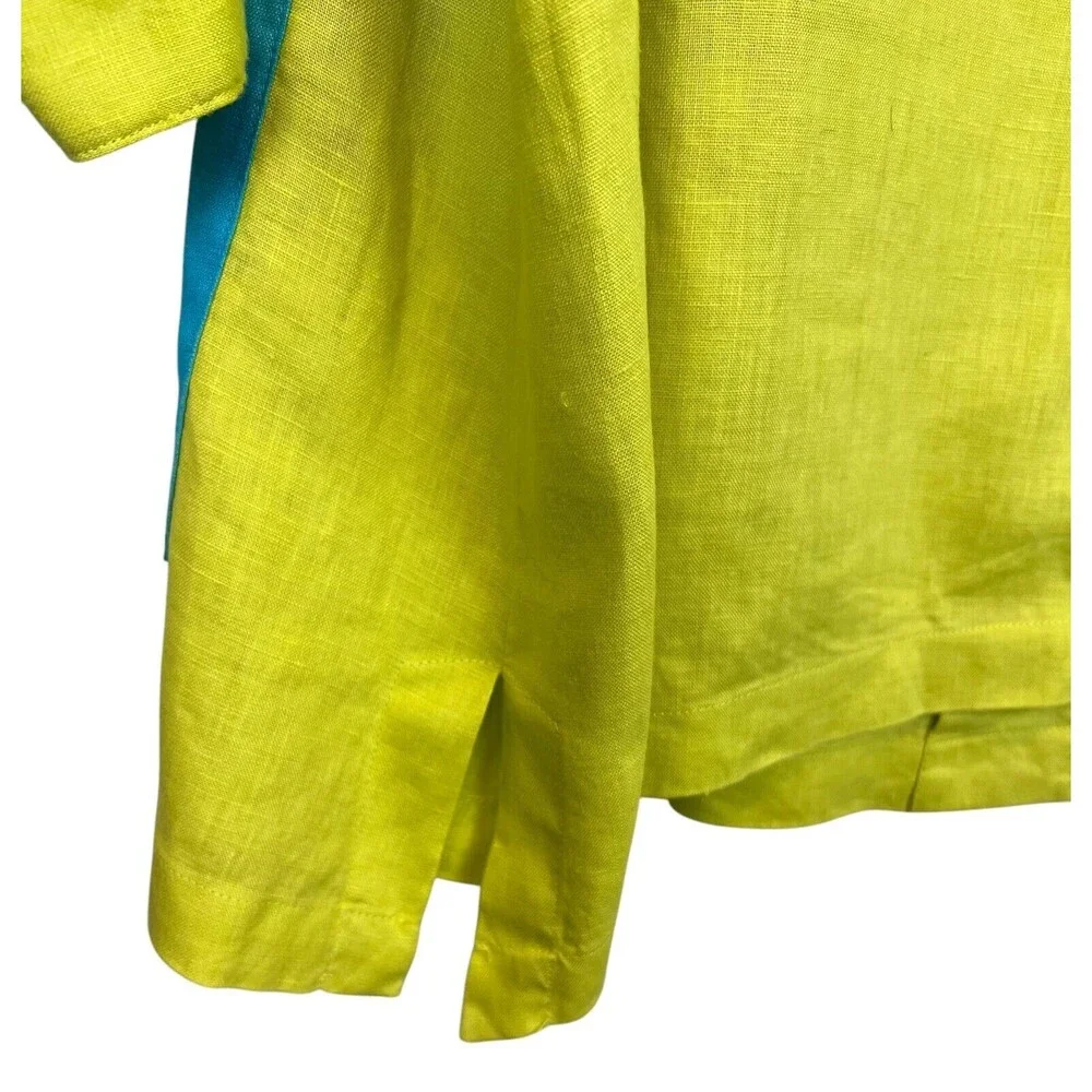 Ali Miles Vintage Turquoise & Lime Linen Lagenlook Shacket Jacket Top Size 1X